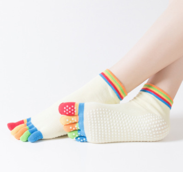 Yoga Socks, Women's Cotton Toe Socks with Grip